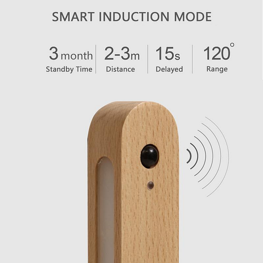 Lámparas de inducción recargables de madera - Lámpara de pared magnética con sensor de movimiento y llavero