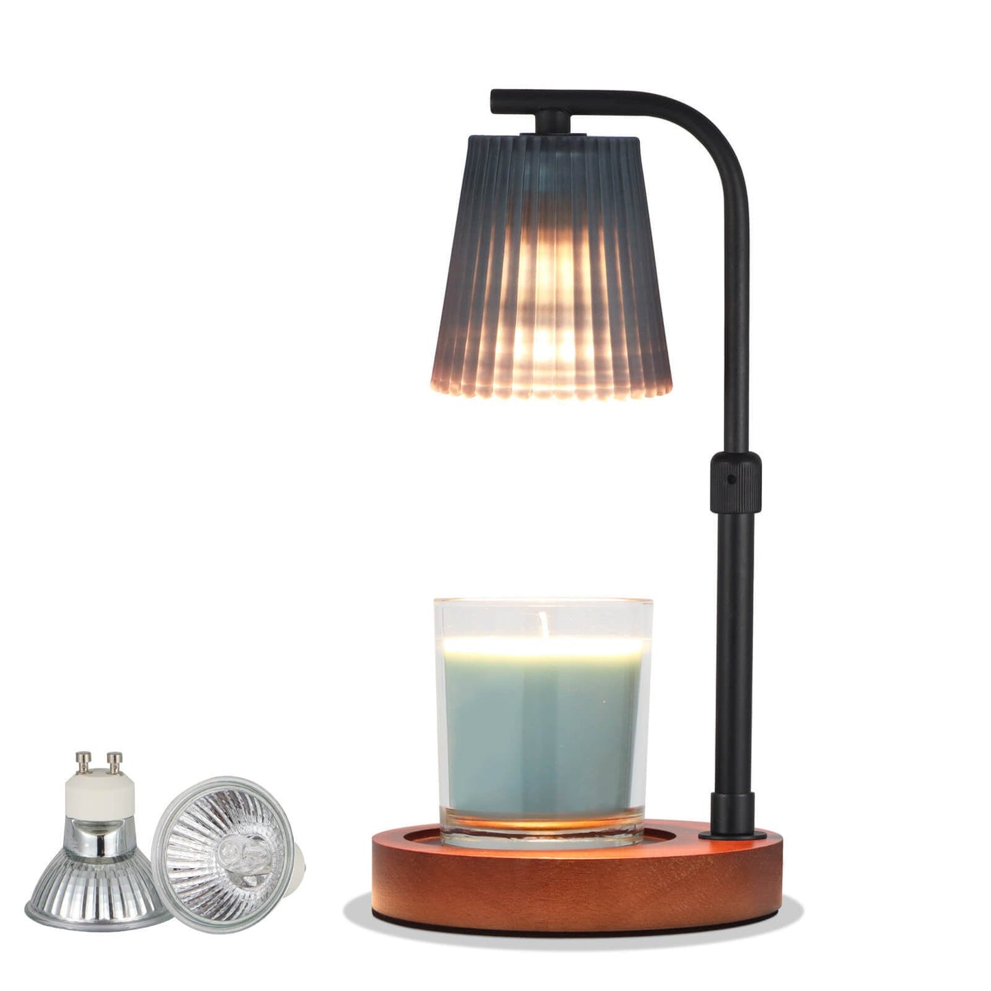 Lámpara de mesa nórdica moderna con pantalla de vidrio plisado y base de madera, 1 luz, con cera fundida