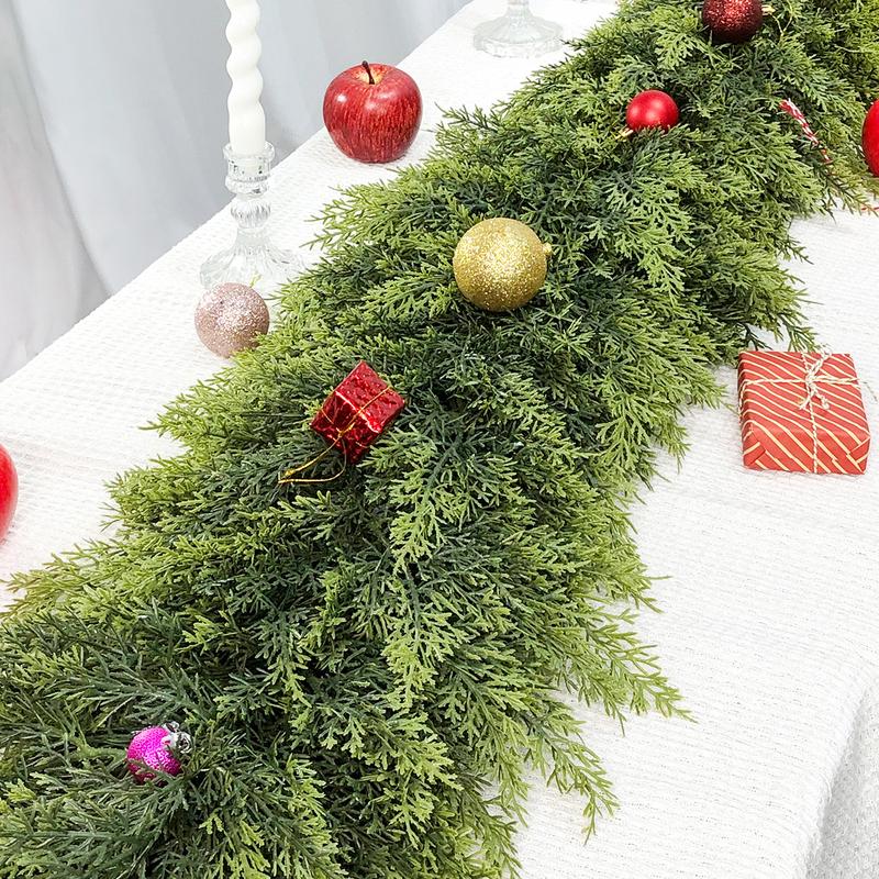 Guirnaldas artificiales de cedro de 1,8 m (2 unidades), con tacto real, de invierno, de pino artificial verde para mesa, repisa, pared y decoración navideña para interiores y exteriores (2, 1,8 m)