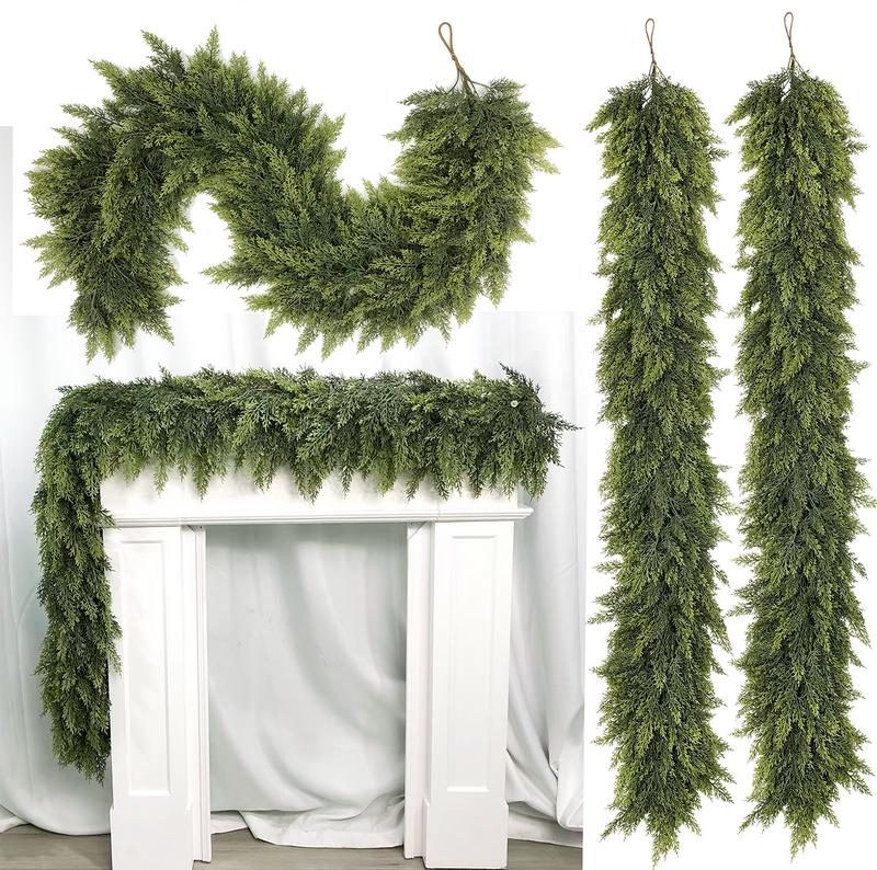 Guirnaldas artificiales de cedro de 1,8 m (2 unidades), con tacto real, de invierno, de pino artificial verde para mesa, repisa, pared y decoración navideña para interiores y exteriores (2, 1,8 m)