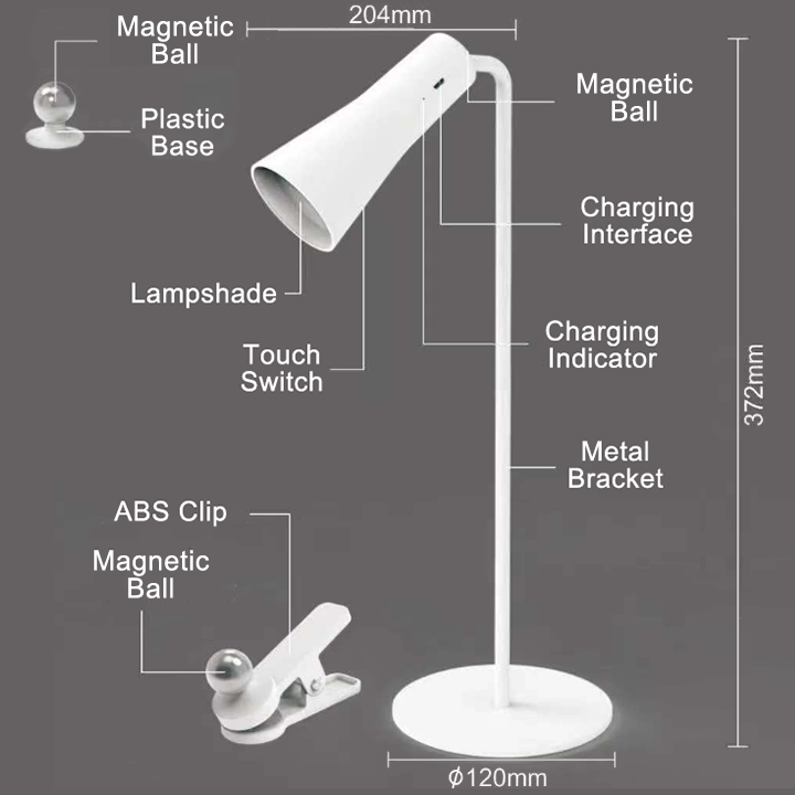 Lámpara de mesa portátil magnética 3 en 1: iluminación totalmente flexible y lámpara LED regulable que cuida la vista. 